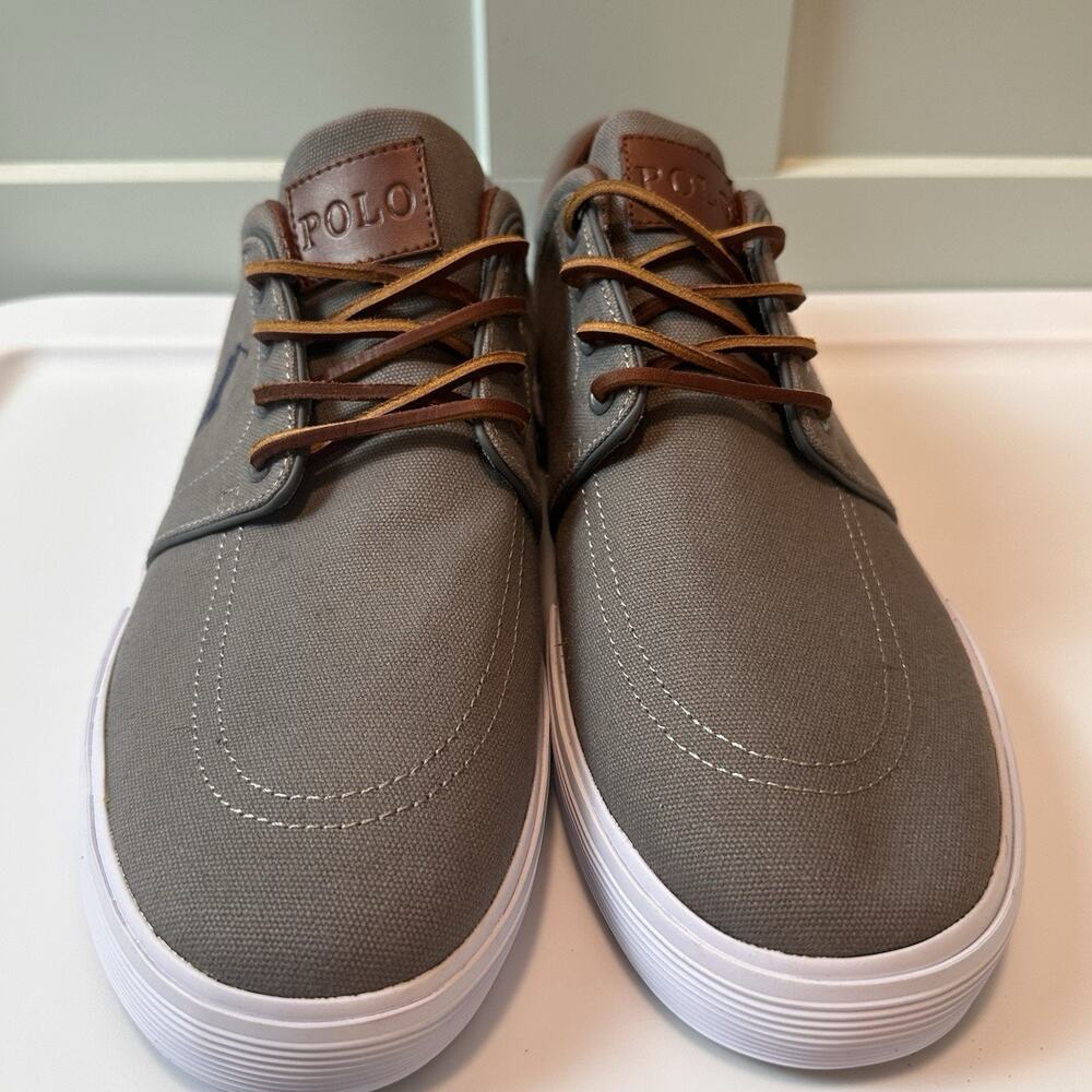 Polo Ralph Lauren Faxon Low Mens 13D Gray Canvas Sneakers Leather Lace Casual